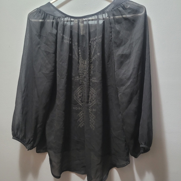 Mudd Sheer Black Long Sleeve Blouse with Embroidered Detailing L - Picture 6 of 6